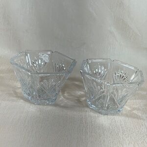 Set of 2 Vintage Gorham Lady Anne 24% Lead Crystal Hexagonal Candy Bowls